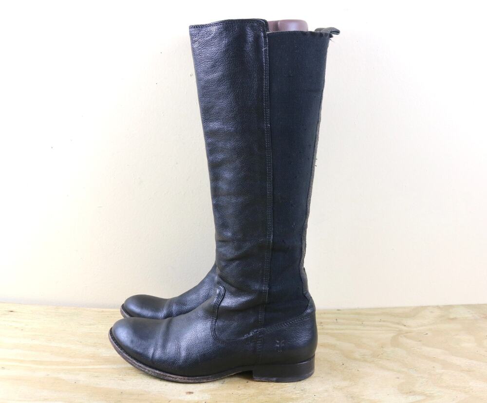 Frye Boots 9B Black Leather Molly Gore Riding Shoes Equestrian Pull On Tall